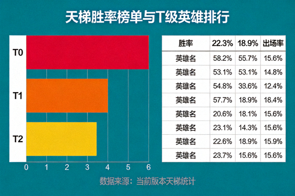 天梯胜率榜单与T级英雄排行数据可视化图