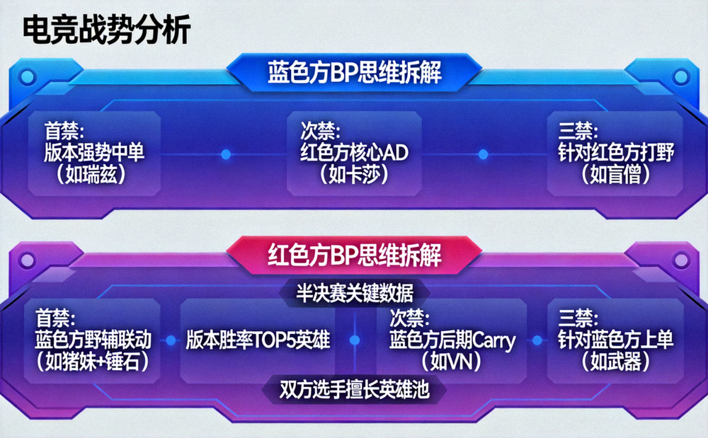 英雄联盟全球总决赛半决赛BP禁选思维拆解战术沙盘大图